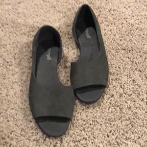 JJill gray suede open-toe flat ladies shoe. Size 8